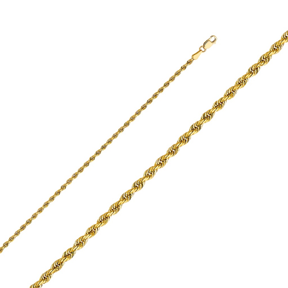14K Yellow 2.5m Solid Rope Diamond cut Chain - 22”
